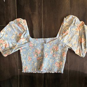 baby blue crop top with princess pompom arms